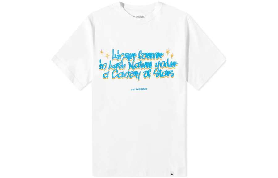 And Wander T Shirts Men's White Crew Neck Moderate Straight Fit