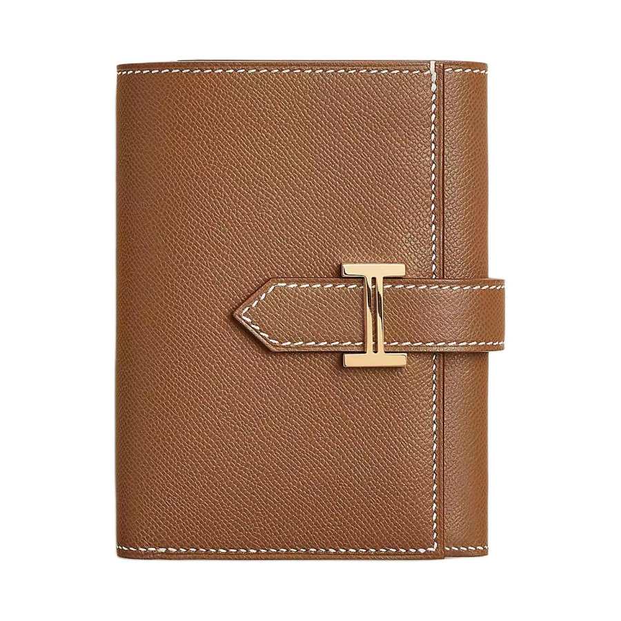 HERMES Bearn Madame Calfskin Wallet Women's 37 Gold Brown