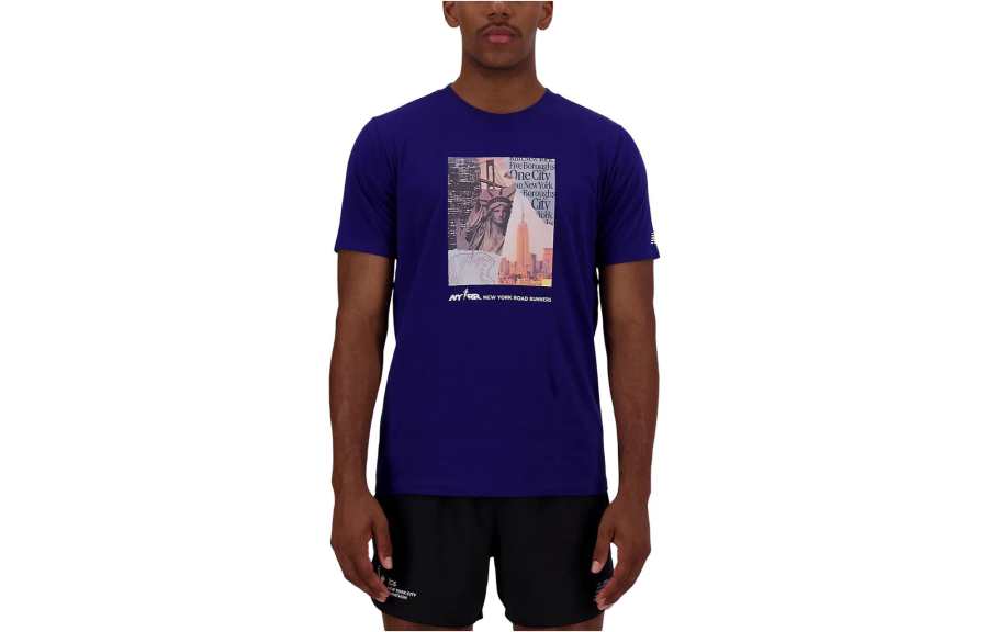 New Balance New Balance T Shirts Men's Blue Crew Neck Moderate Straight Fit