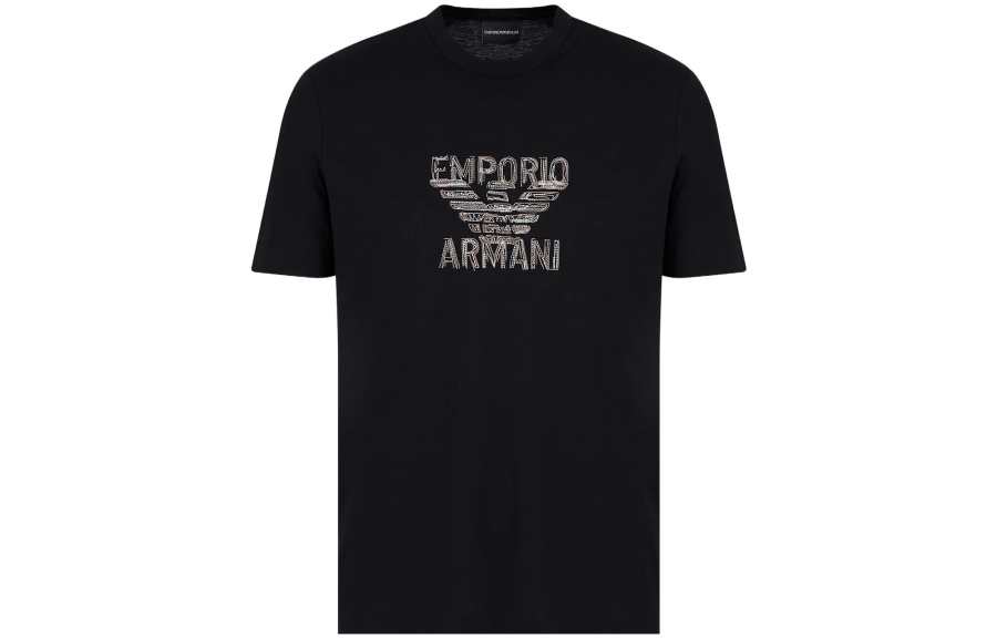 EMPORIO ARMANI T Shirts Men's Black Crew Neck Moderate Straight Fit