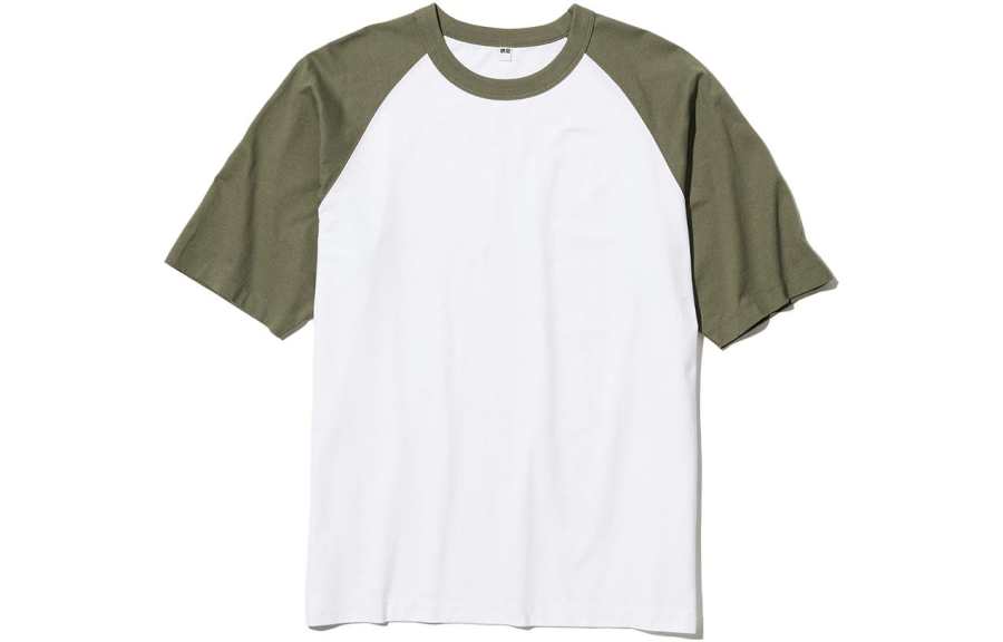 UNIQLO T Shirts Men's Olive Crew Neck Moderate Straight Fit