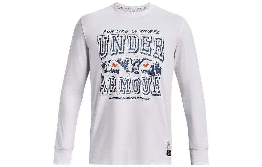 Under Armour RUN LAA T Shirts Men's White Crew Neck Moderate Straight Fit