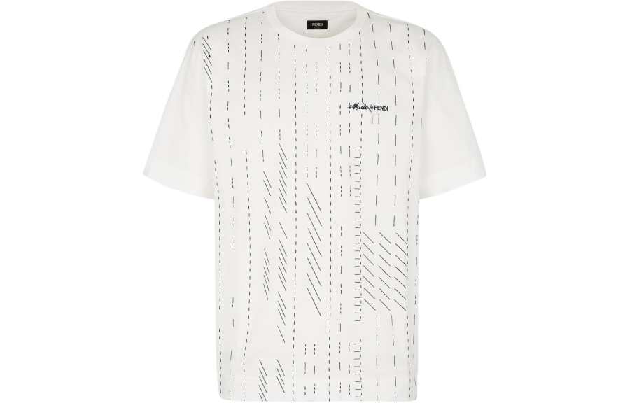 FENDI Stitched Motif Logo Embroidered T Shirt