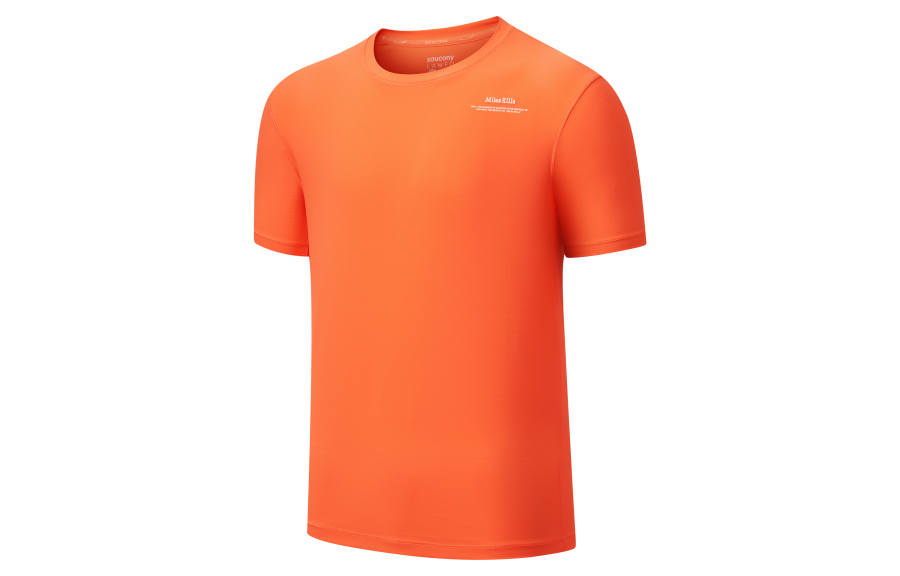 Saucony T Shirts Unisex Blue Maple Orange Crew Neck Moderate Straight Fit