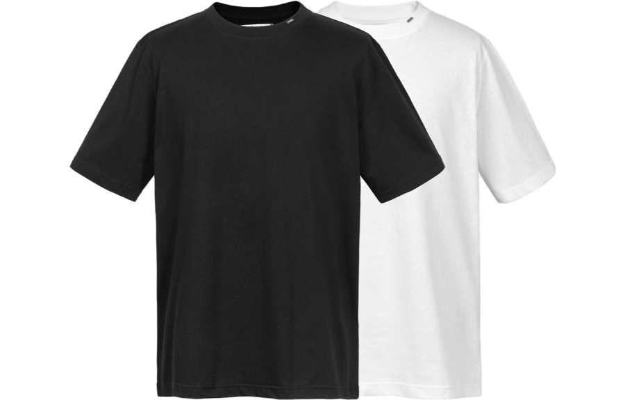 C2H4 T Shirts Men's 2 Pack Black+White Crew Neck Moderate Straight Fit