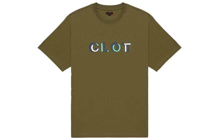 CLOT T Shirts Men's Yellow Green Crew Neck Moderate Straight Fit