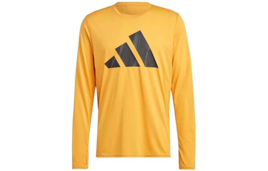 Adidas Adidas BRAND LOVE T Shirts Men's Yellow Crew Neck Moderate Straight Fit