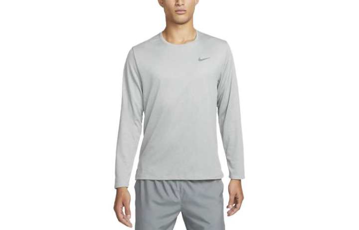 Nike Nike MILER T Shirts Men's Grain Gray Crew Neck Moderate Straight Fit