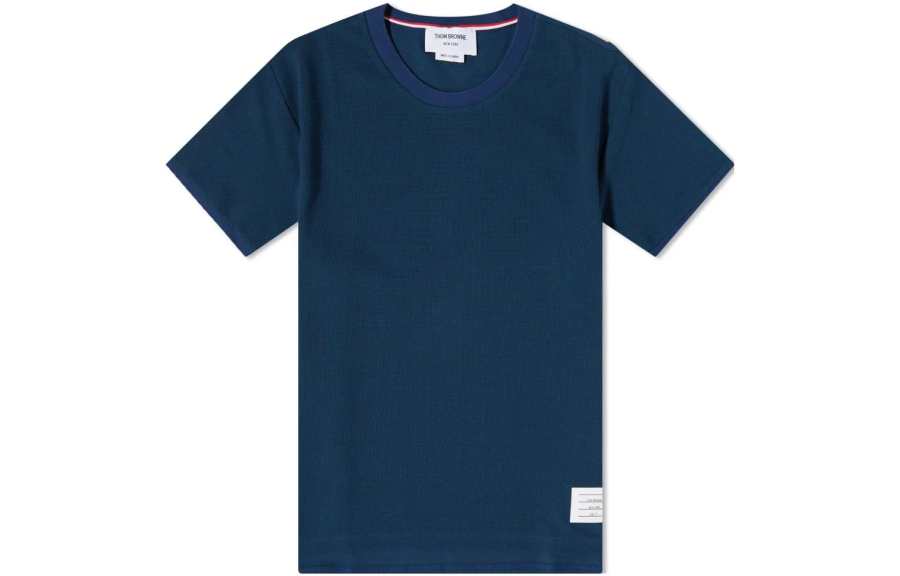 THOM BROWNE T Shirts Men's Blue Crew Neck Moderate Straight Fit