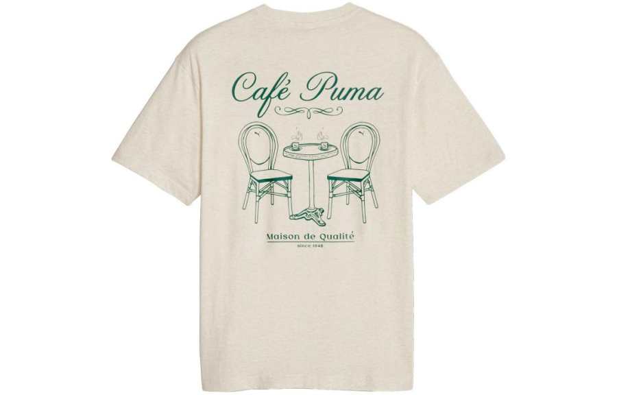 PUMA CLASSICS T Shirts Men's Light Beige Crew Neck Moderate Straight Fit