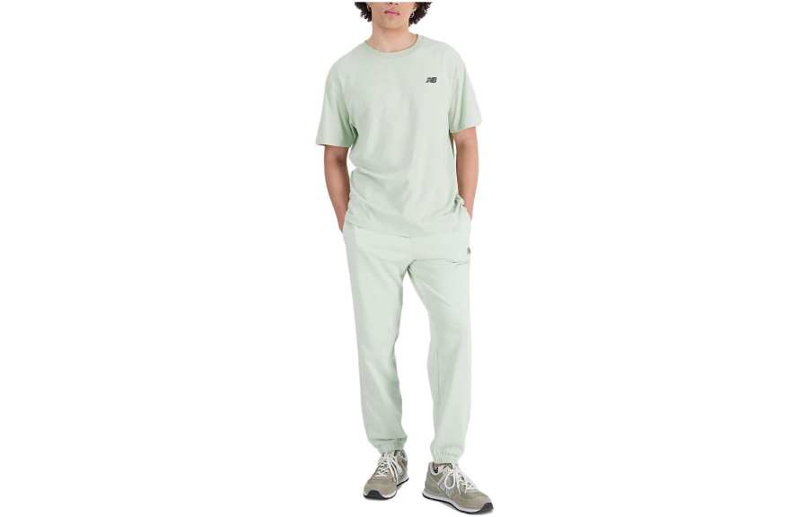 New Balance New Balance T Shirts Men's Light Green Crew Neck Moderate Straight Fit