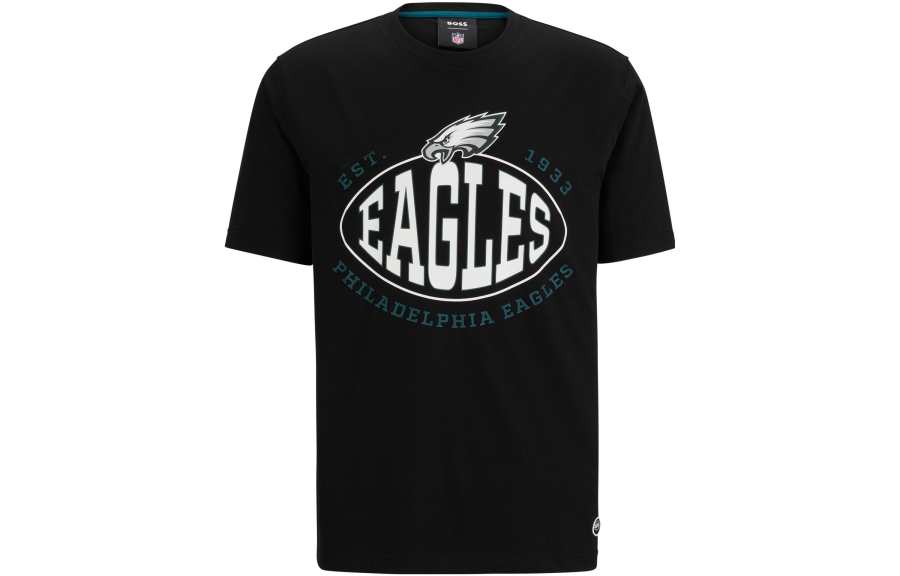 HUGO BOSS X NFL T Shirts Men's Black Crew Neck Moderate Straight Fit