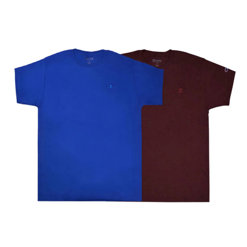 Champion T Shirts Unisex Royal Blue+Burgundy Crew Neck Moderate Straight Fit