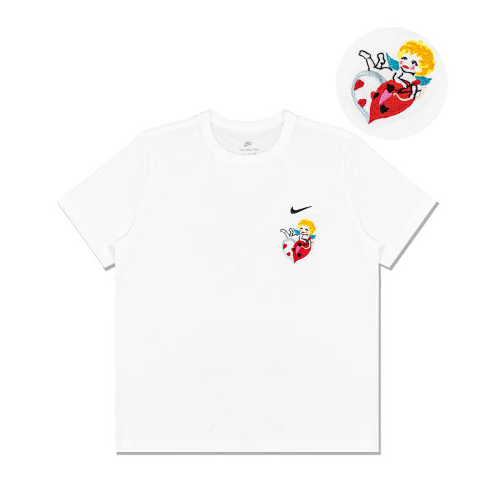 Nike Nike Sportswear Solid Embroidered Logo Micro Mark Round Neck Casual Short Sleeve White T-Shirt '