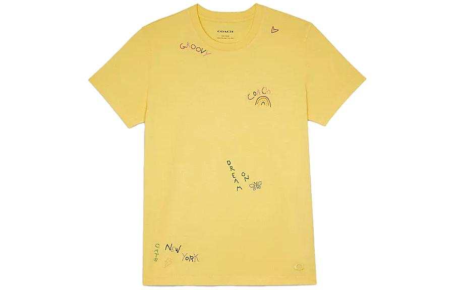 COACH T Shirts Men's Yellow Crew Neck Moderate Straight Fit