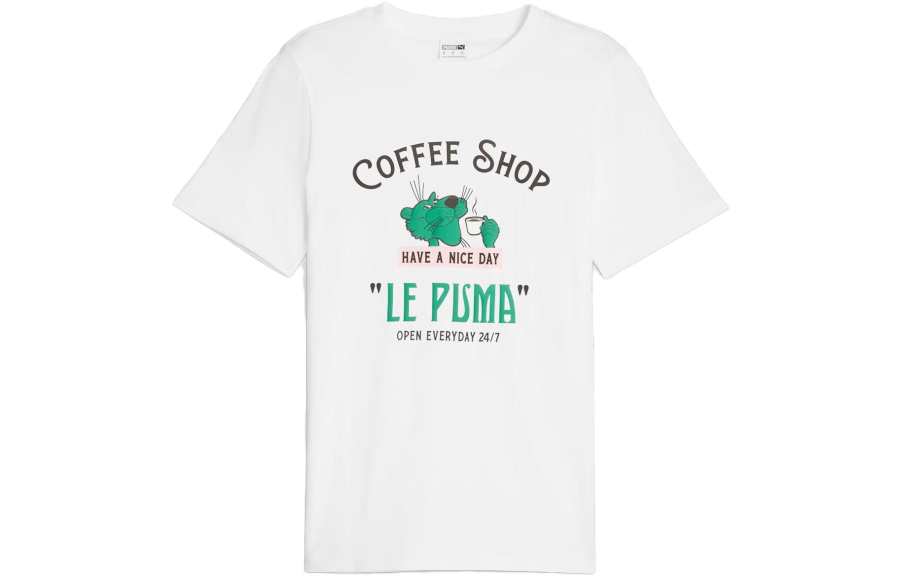 PUMA T Shirts Men's White Crew Neck Moderate Straight Fit