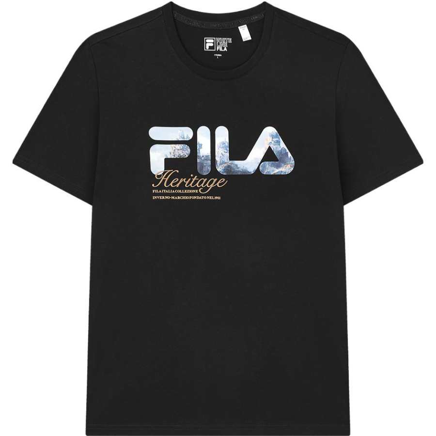 FILA T Shirts Men's Jet Black Crew Neck Moderate Straight Fit