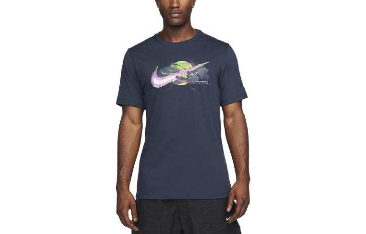 Nike Nike T Shirts Men's Navy Blue Crew Neck Moderate Straight Fit