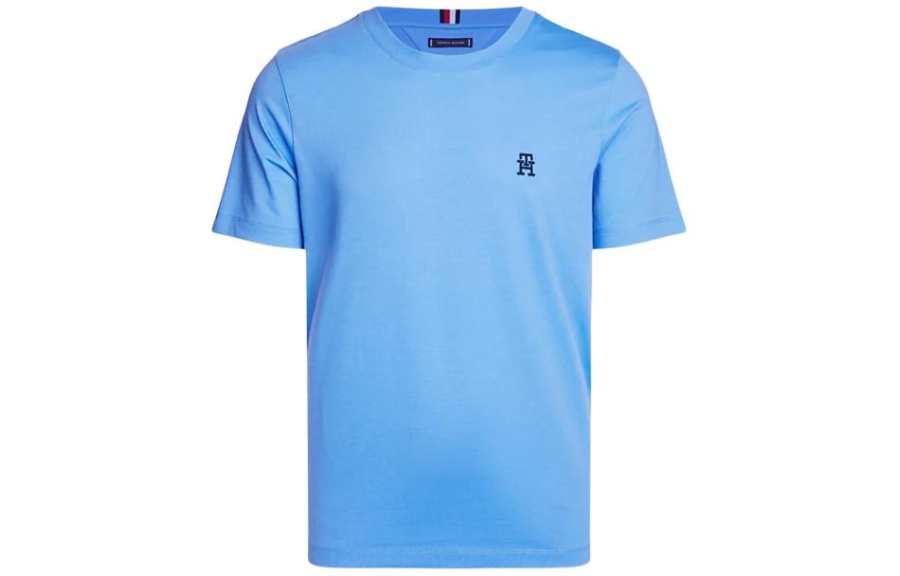Tommy Hilfiger Th Monogram Embroidery Crew Neck T Shirt T Shirt Men's Blue