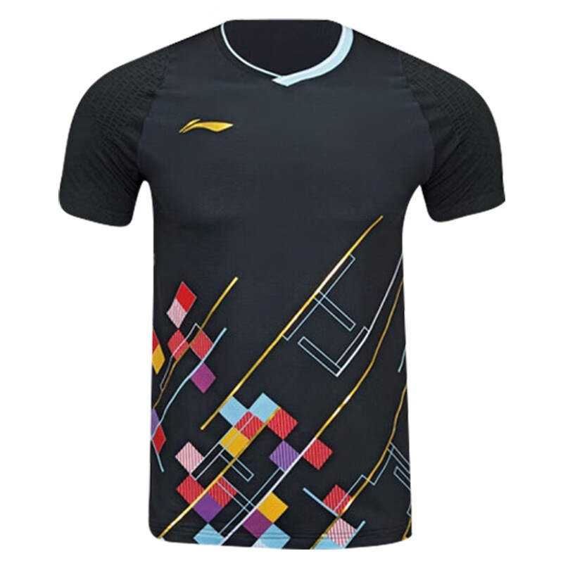 Li-Ning Li Ning T Shirts Men's Black V Neck Moderate Straight Fit