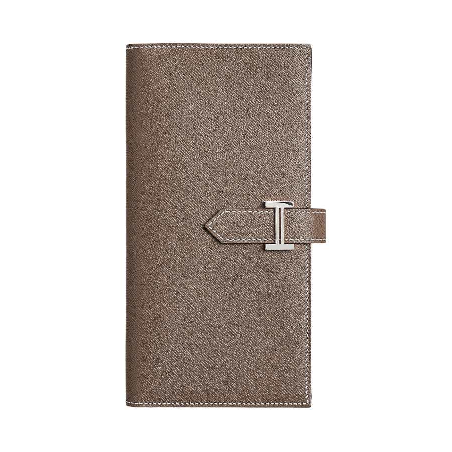 HERMES Bearn Madame Calfskin Wallet Unisex 18 Etoupe Elephant Gray
