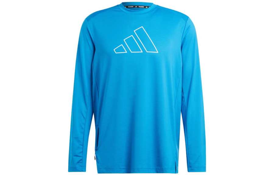Adidas Originals TI 3B LS TEE T Shirts Men's Blue Crew Neck Moderate Straight Fit