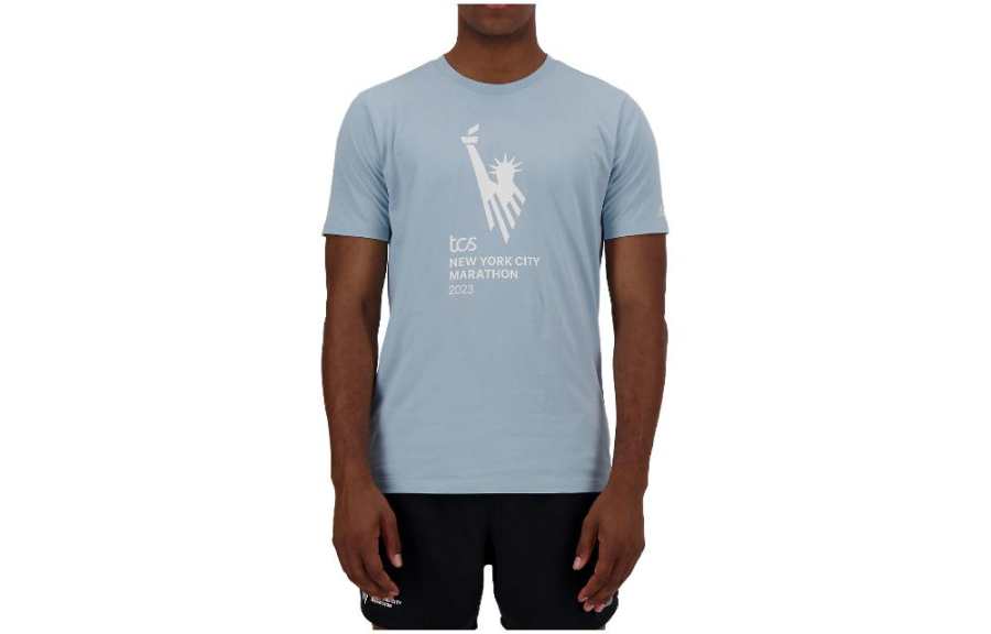 New Balance New Balance T Shirts Men's Sky Blue Crew Neck Moderate Straight Fit