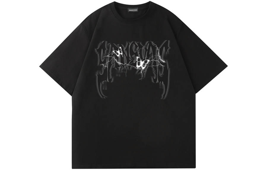 SANSYAS T Shirts Unisex Black Crew Neck Moderate Straight Fit