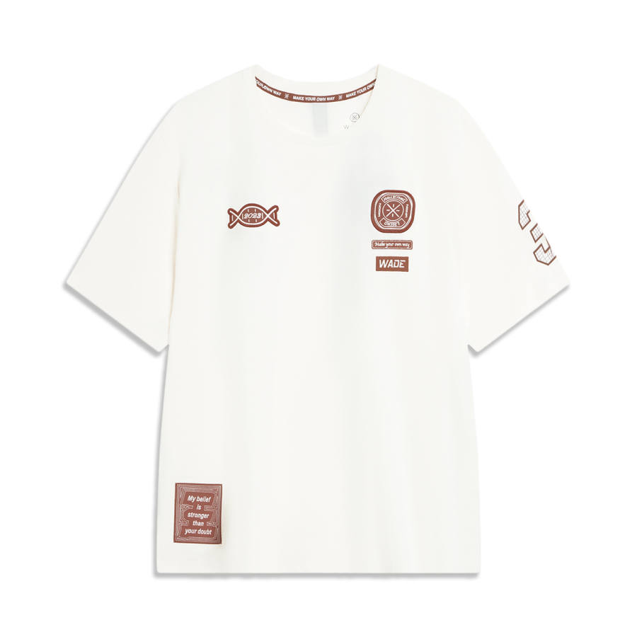 Li-Ning Li Ning Wade Collection T Shirts Unisex Ecru Crew Neck Moderate Straight Fit
