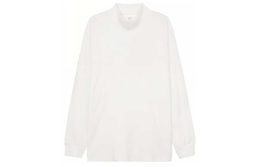 UNIQLO T Shirts Men's White Half Turtleneck Moderate Straight Fit