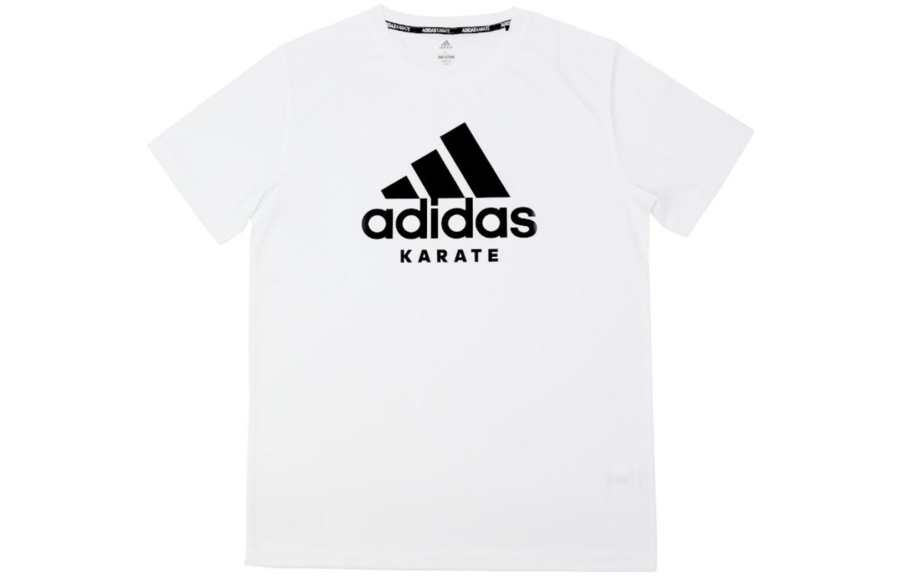 Adidas Adidas T Shirts Men's White With Black Logo Crew Neck Moderate Straight Fit