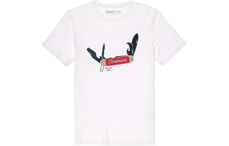 Timberland T Shirts Men's White Crew Neck Moderate Straight Fit