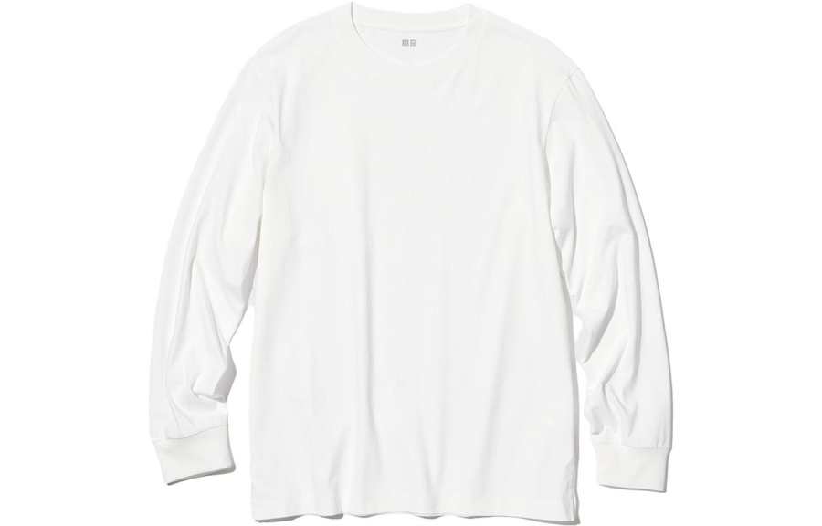 UNIQLO T Shirts Men's White 00 Crew Neck Moderate Straight Fit