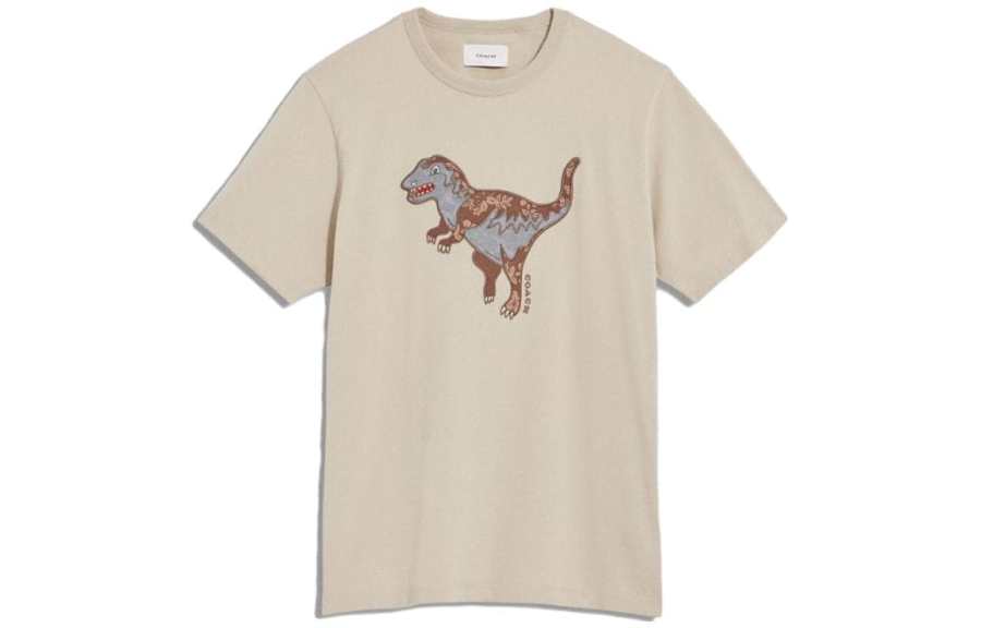 COACH T Shirts Men's Beige Crew Neck Moderate Straight Fit