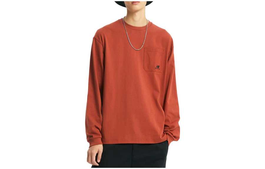 New Balance New Balance T Shirts Men's Brick Red Crew Neck Moderate Straight Fit