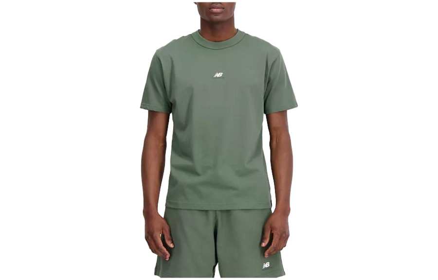 New Balance New Balance T Shirts Men's Dark Olive Green Crew Neck Moderate Straight Fit