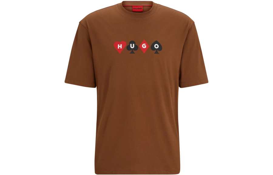 HUGO BOSS T Shirts Men's Brown Crew Neck Moderate Straight Fit
