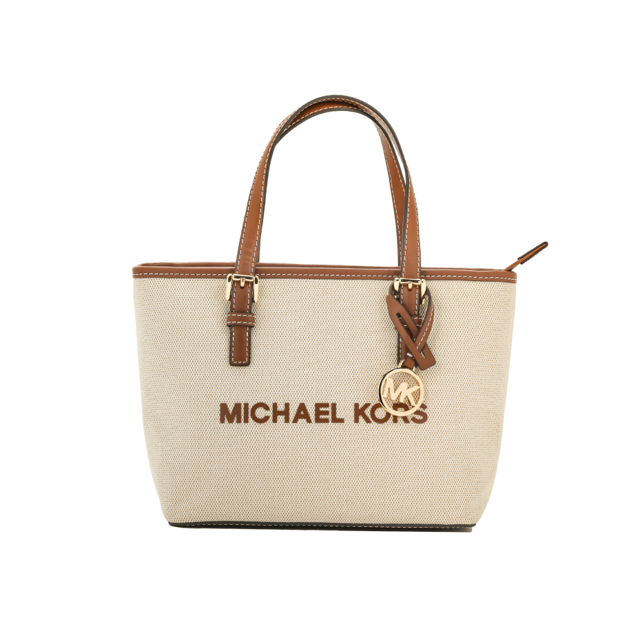 MICHAEL KORS Jet Set Travel Cotton With Polyester Handbag Women's Beige & Brown