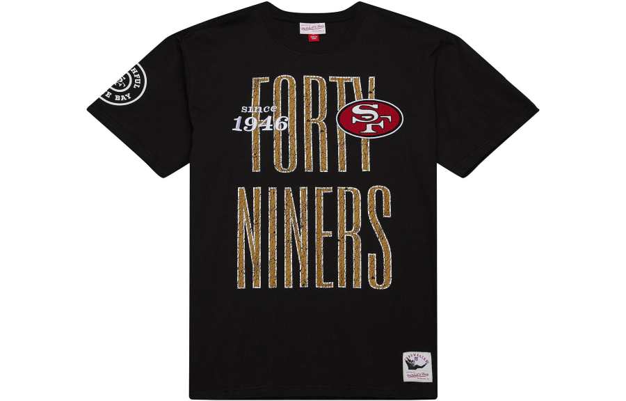 Mitchell Ness T Shirts Men's Black Crew Neck Moderate Straight Fit