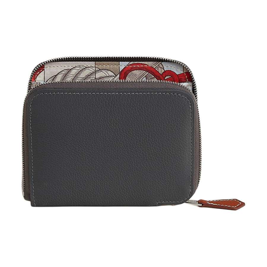 HERMES Silk'In Evercolor & Barenia Calfskin Wallet Women's Slate & Powder & Light Gray