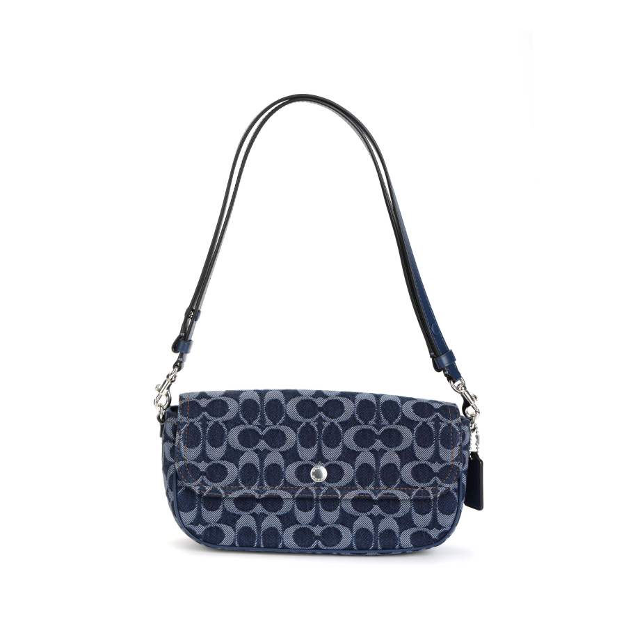 COACH COACH Brook Flap Fabric Handbag, Shoulder Bag Medium Women's Blue