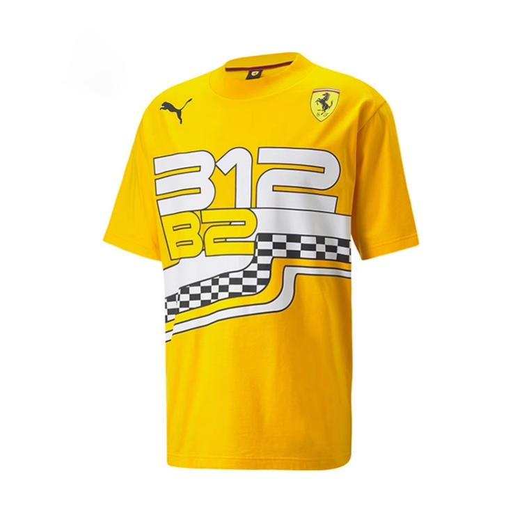 PUMA T Shirts Men's Yellow Crew Neck Moderate Straight Fit