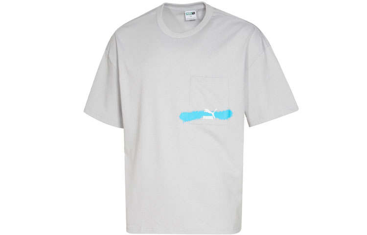 PUMA T Shirts Unisex Gray Crew Neck Moderate Straight Fit