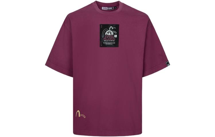 EVISU T Shirts Men's Burgundy Crew Neck Moderate Straight Fit