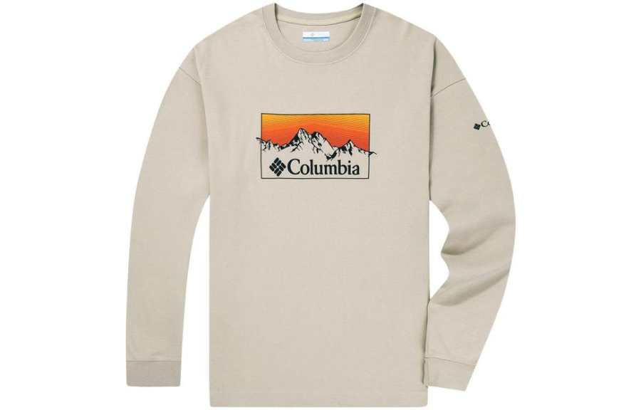 Columbia T Shirts Men's Khaki Crew Neck Moderate Straight Fit
