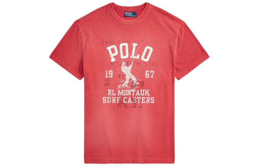 Polo Ralph Lauren T Shirts Men's Red Crew Neck Moderate Straight Fit