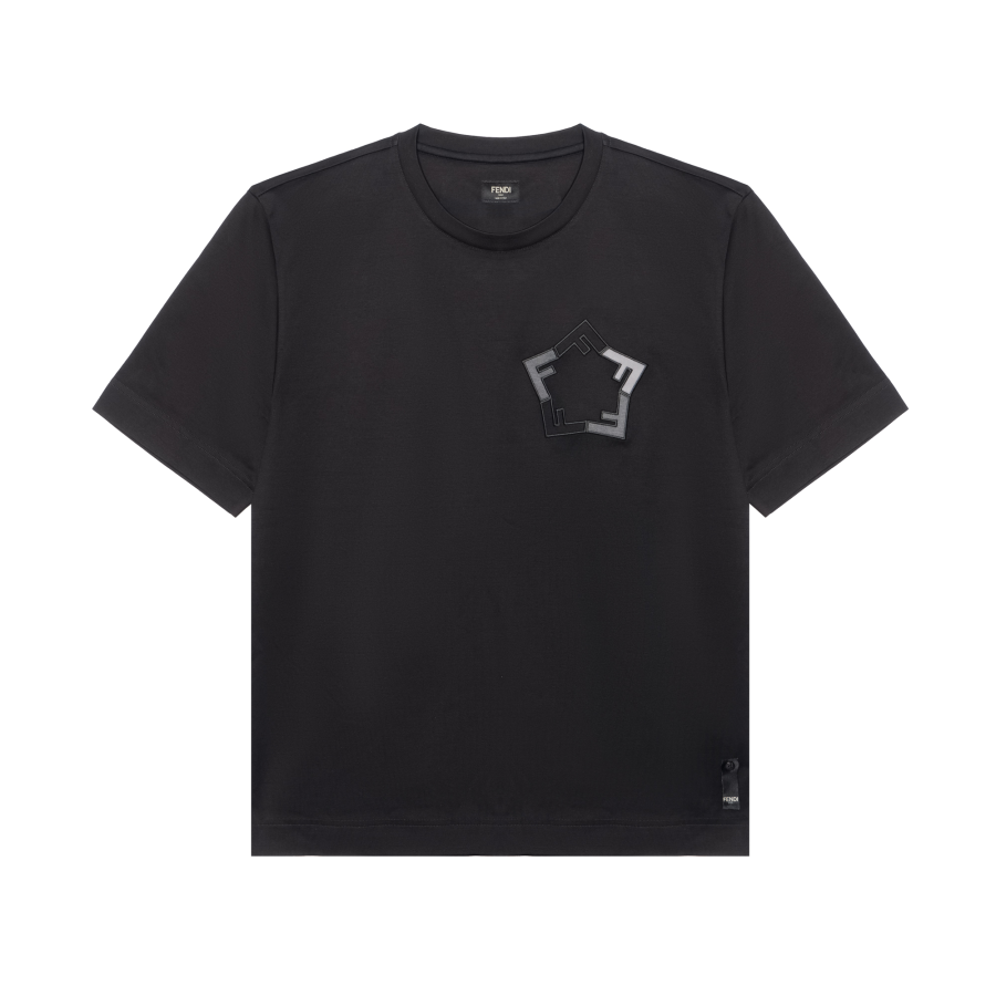 FENDI T Shirts Men's Black Crew Neck Moderate Straight Fit