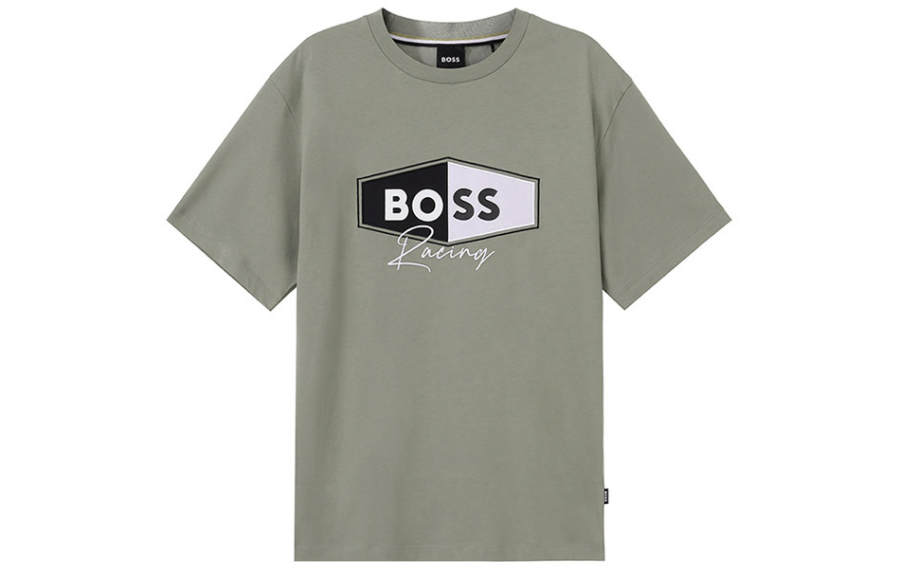 HUGO BOSS Letter Print Crew Neck Casual Short Sleeved T Shirts Men's Khaki
