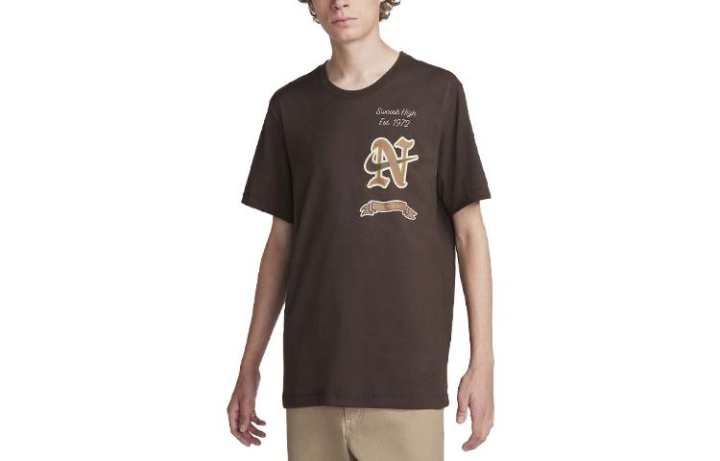 Nike Nike T Shirts Men's Brown Crew Neck Moderate Straight Fit