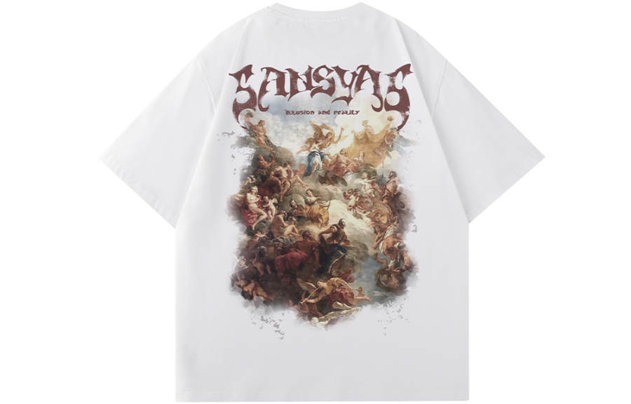 SANSYAS T Shirts Unisex White Crew Neck Moderate Straight Fit